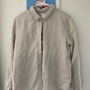 AYR white wash denim button front collared shirt, size L